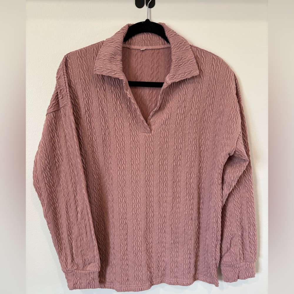 Textured Smoky Pink Pullover Sweater